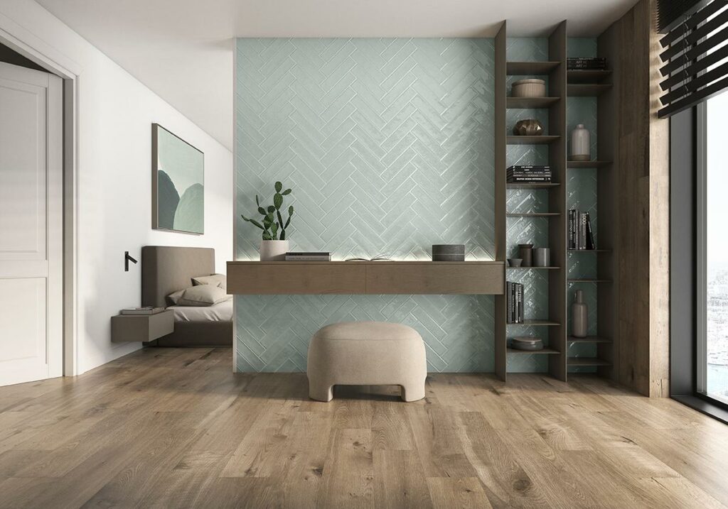 carrelage mayolica menthe brillant 7.5x30 cm mur salon