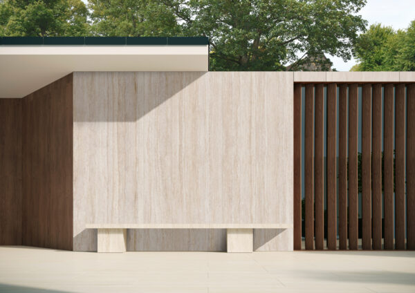 carrelage effet travertin mural extérieur travertino almond