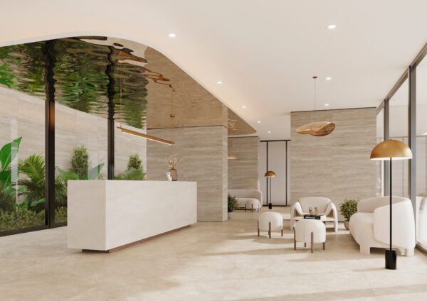 carrelage effet travertin mural salon travertino almond