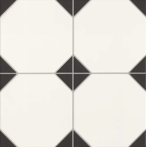 Carrelage Oxford noir et blanc Octogonal à Cabochon